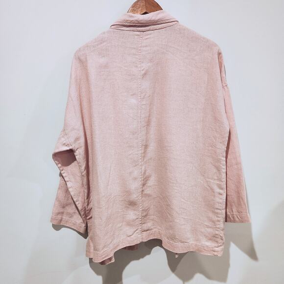 Eileen Fisher Pink 100% Organic Linen Shaw Collar Blazer Size LP Lagenlook Beach - Picture 6 of 11